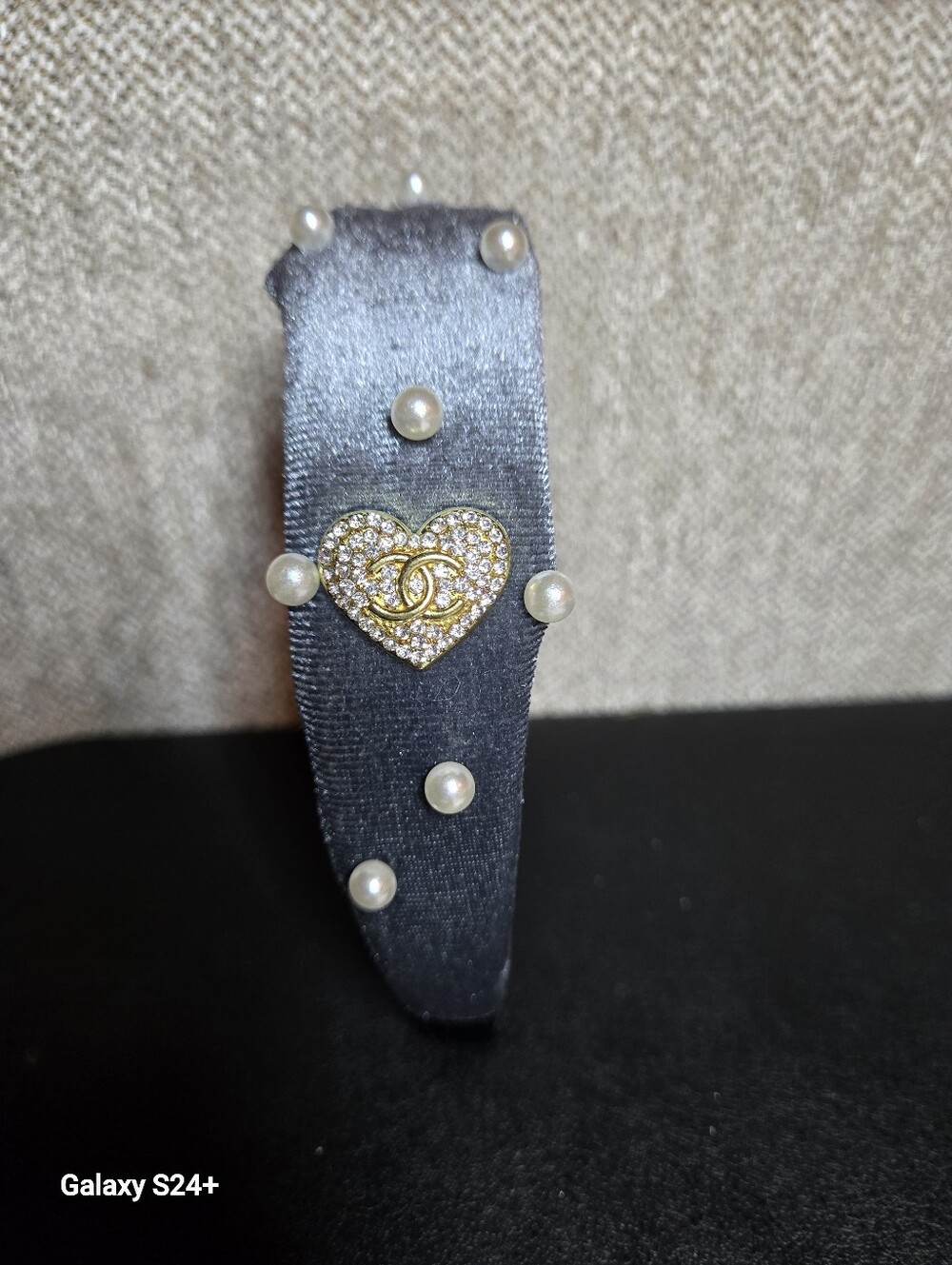 ✨️FASHION VELOUR PEARL HEADBAND GREY